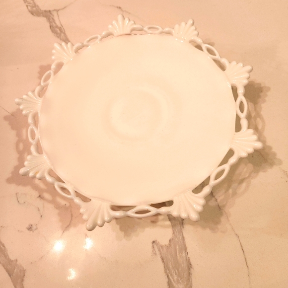 Westmoreland Other - Westmoreland Cake Plate White Milk Glass Marked Lacy Edge Footed Pedestal VTG